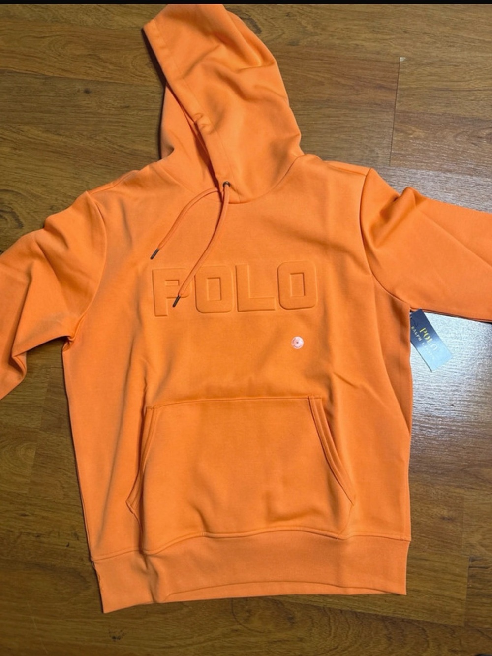 Polo by Ralph Lauren Men’s Orange Hooded Pullover with Embossed POLO